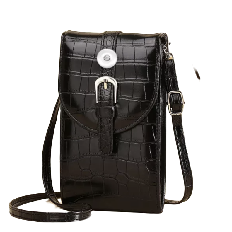 Smart Phone Shoulder Purse- Ebony Crocodile Buckle