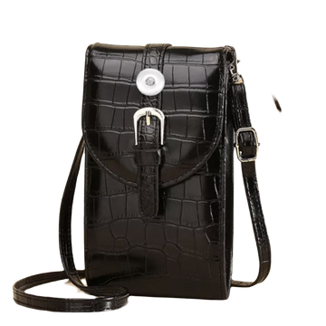 Smart Phone Shoulder Purse- Ebony Crocodile Buckle