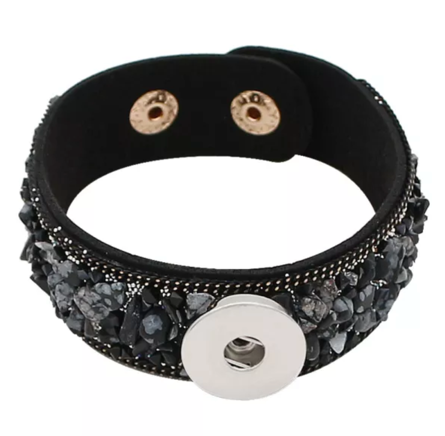 Black Natural Stone Leather Bracelet
