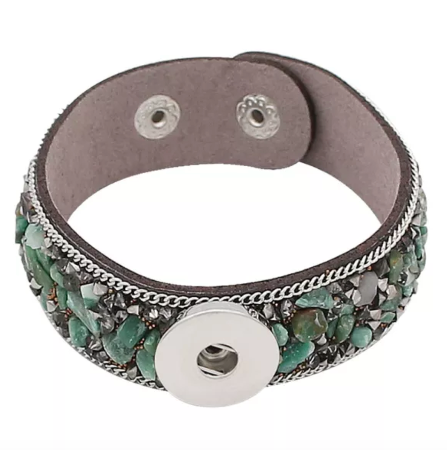 Grey Natural Stone  Leather Bracelet