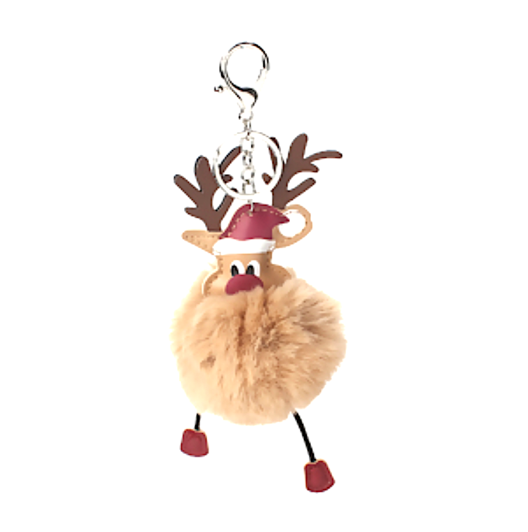 KeyChain Plush Pom Pom Reindeer - Tan