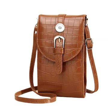 Smart Phone Shoulder Purse - Walnut Crocodile Buckle